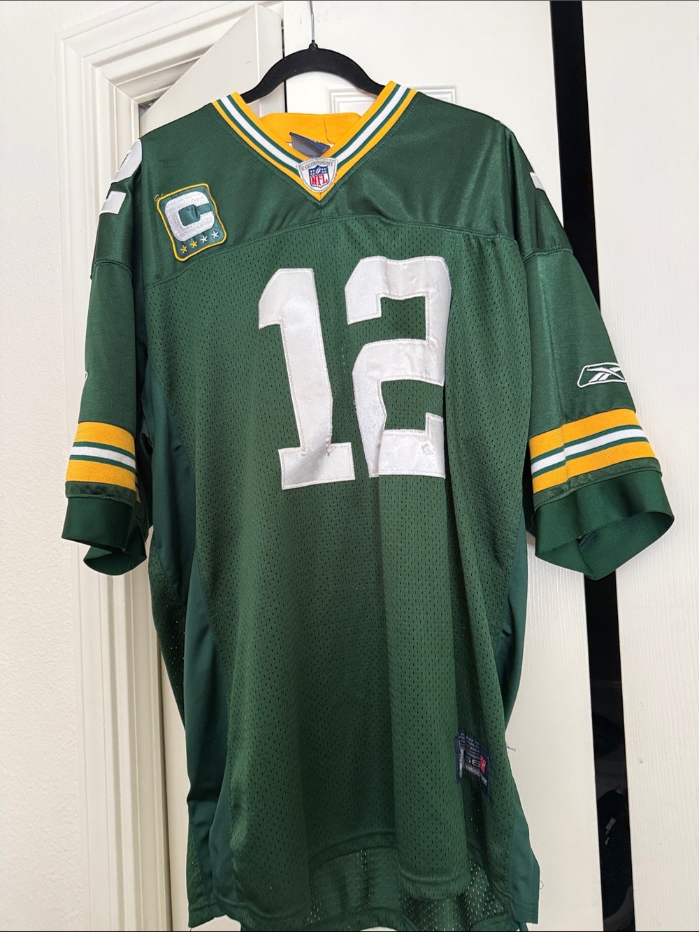 Reebok Green #12 Football Jersey with Yellow Accents Green Bay packers